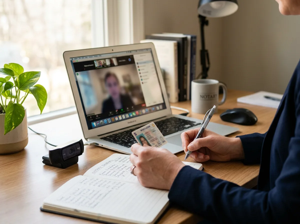 A laptop showing a remote online notarization session